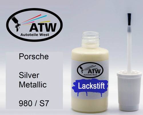Porsche, Silver Metallic, 980 / S7: 20ml Lackstift, von ATW Autoteile West.